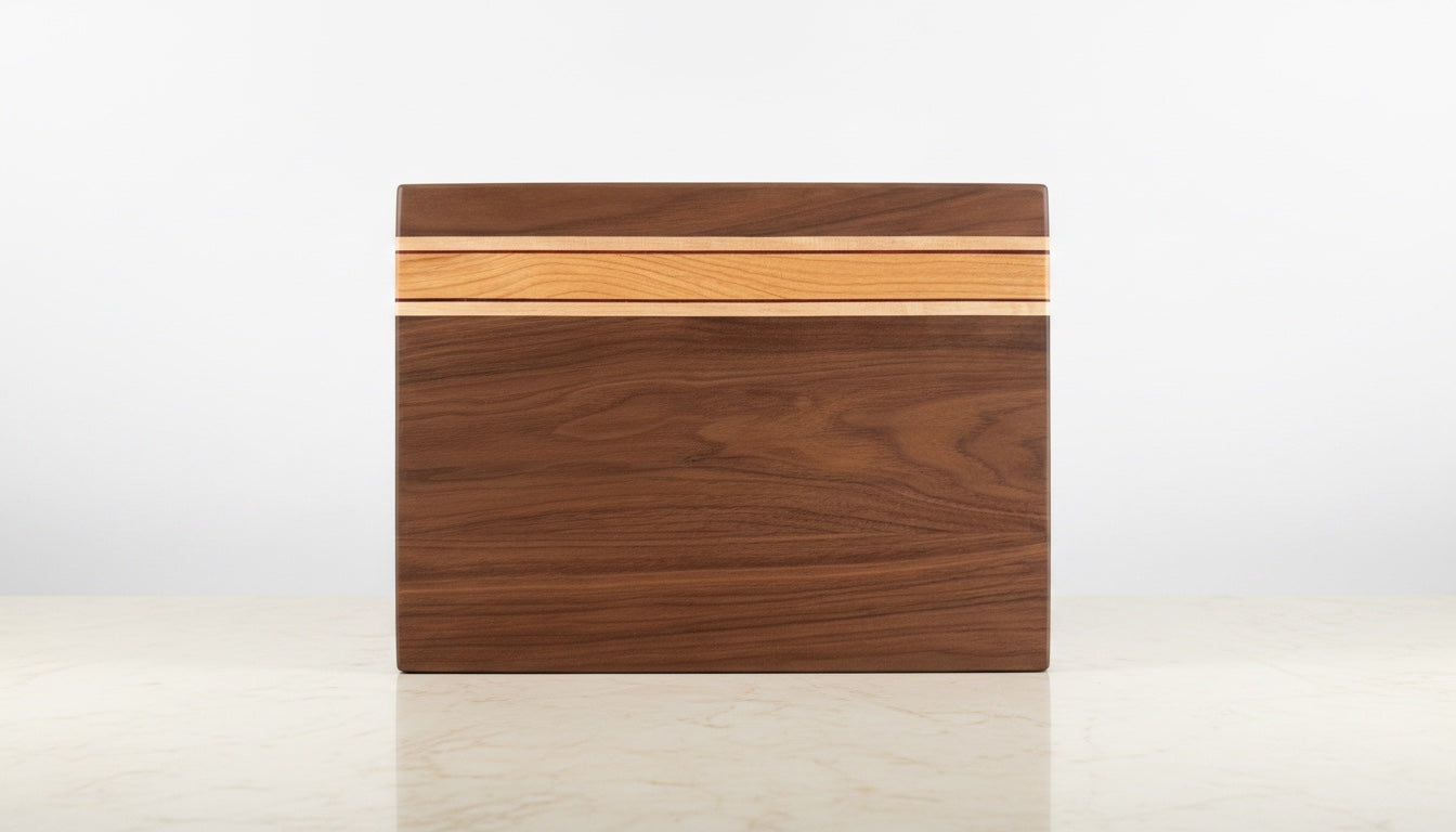 Face-grain multi-wood cutting board, front studio view