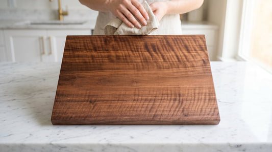 Solid walnut 12x18 face-grain cutting and serving board cut from figured walnut