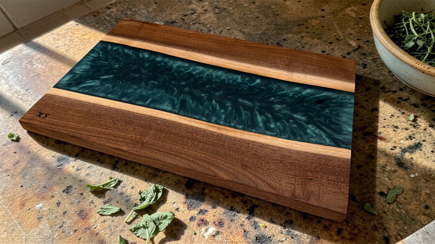 Custom Live Edge Charcuterie Board: Walnut & Epoxy River