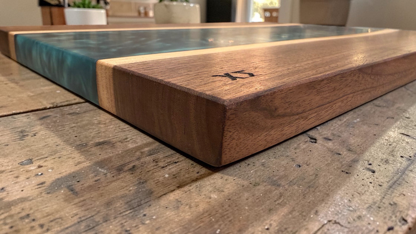 Custom Live Edge Charcuterie Board: Walnut & Epoxy River