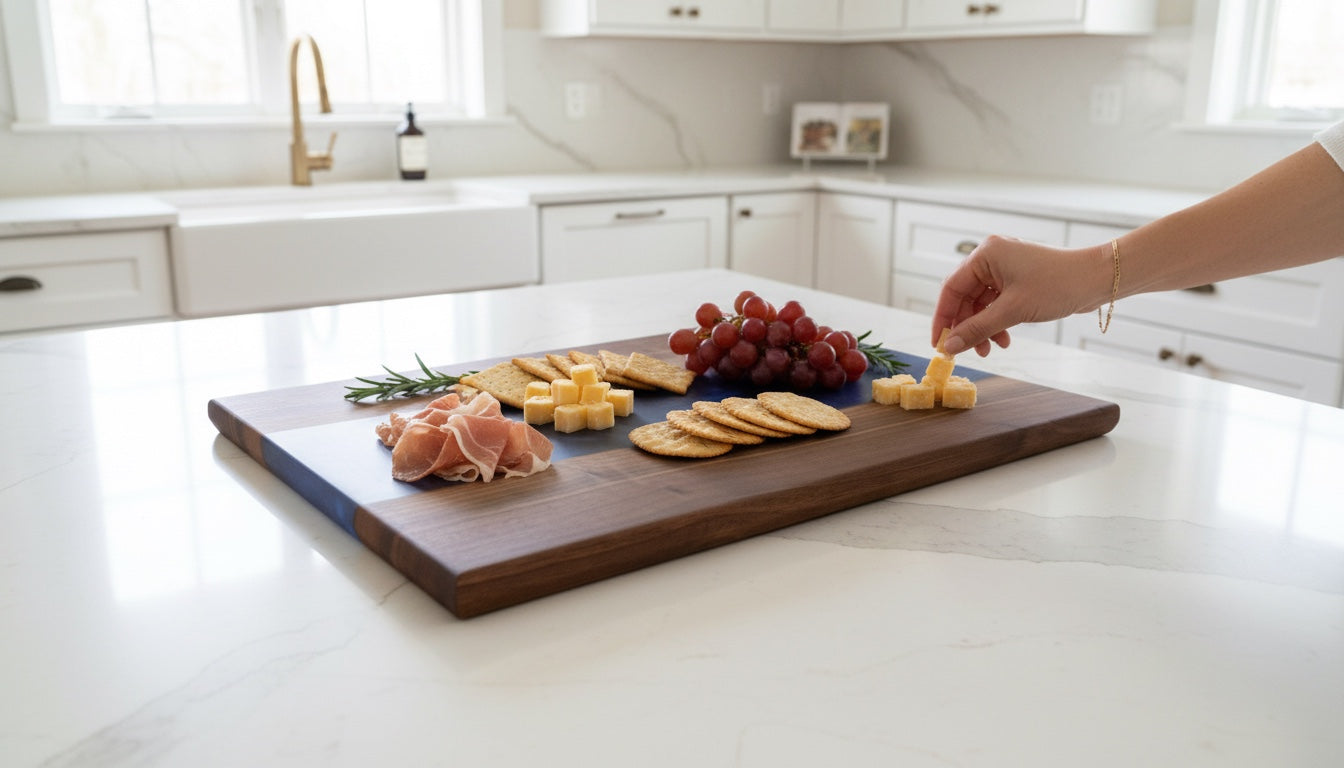 Custom Live Edge Charcuterie Board: Walnut & Epoxy River