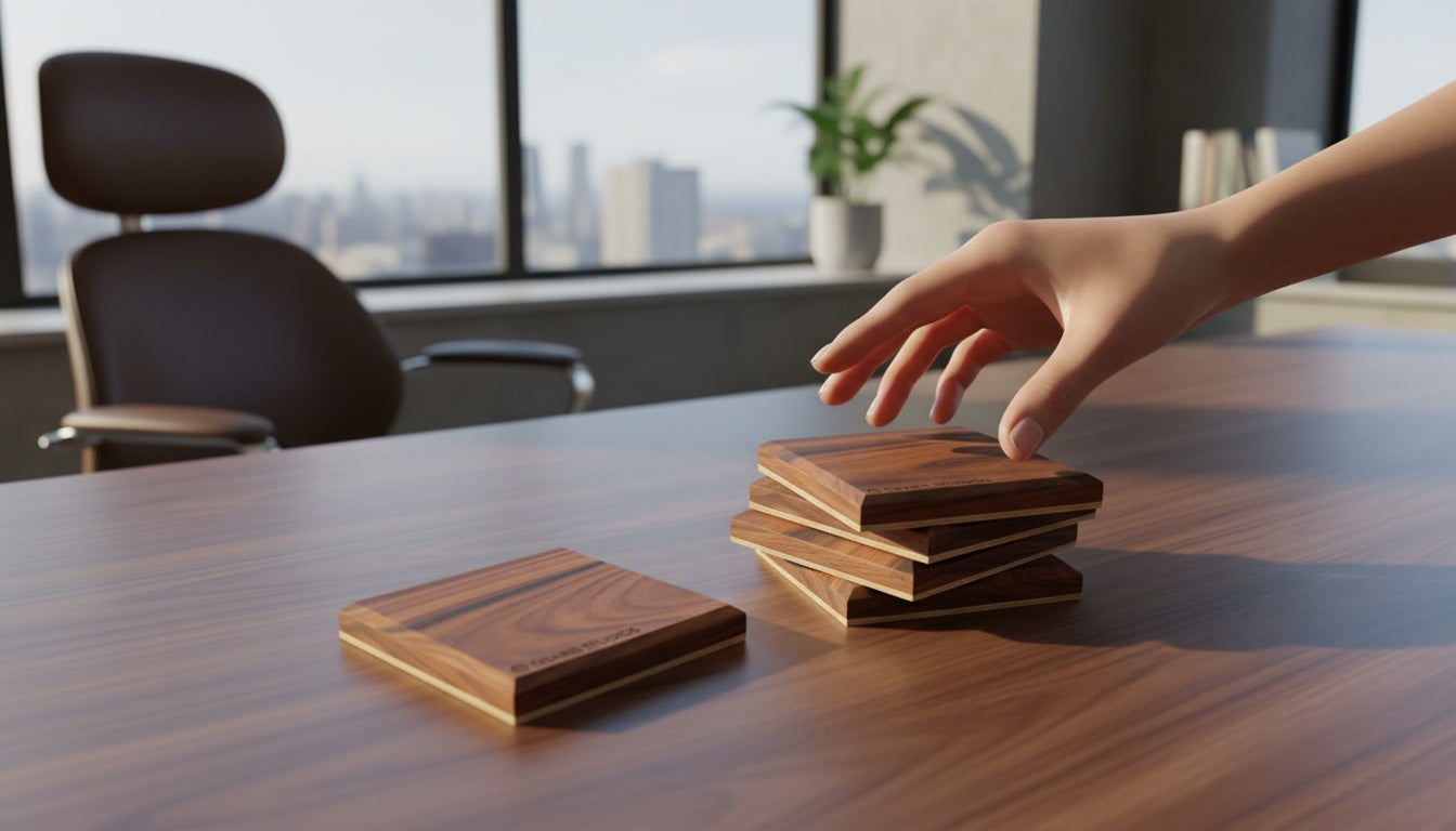 Custom NFC Smart Coaster (Set of 4) — Bespoke Hardwood with Engraving