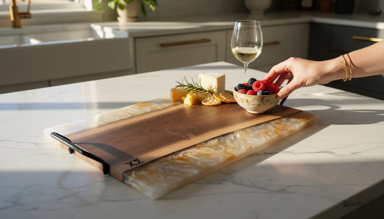 Custom Live Edge Charcuterie Board: Walnut & Epoxy River