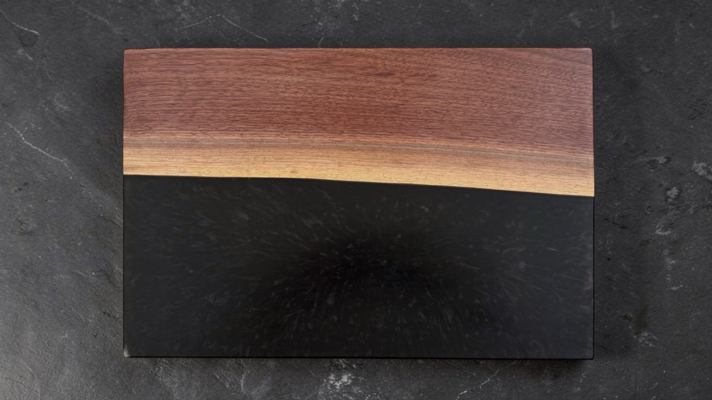 Syzygy Series: Half River Wood & Resin Serving Tray - Black