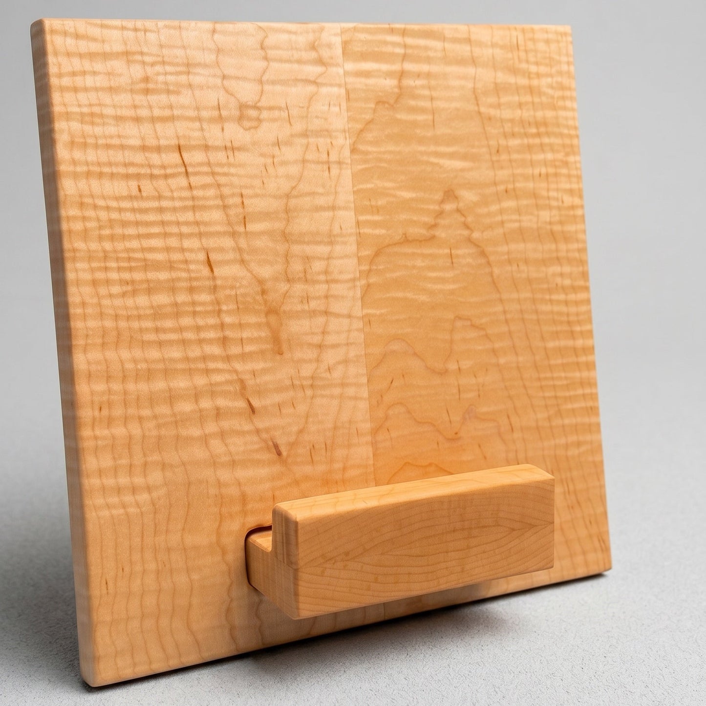 Curly maple adjustable book and tablet stand, figured grain