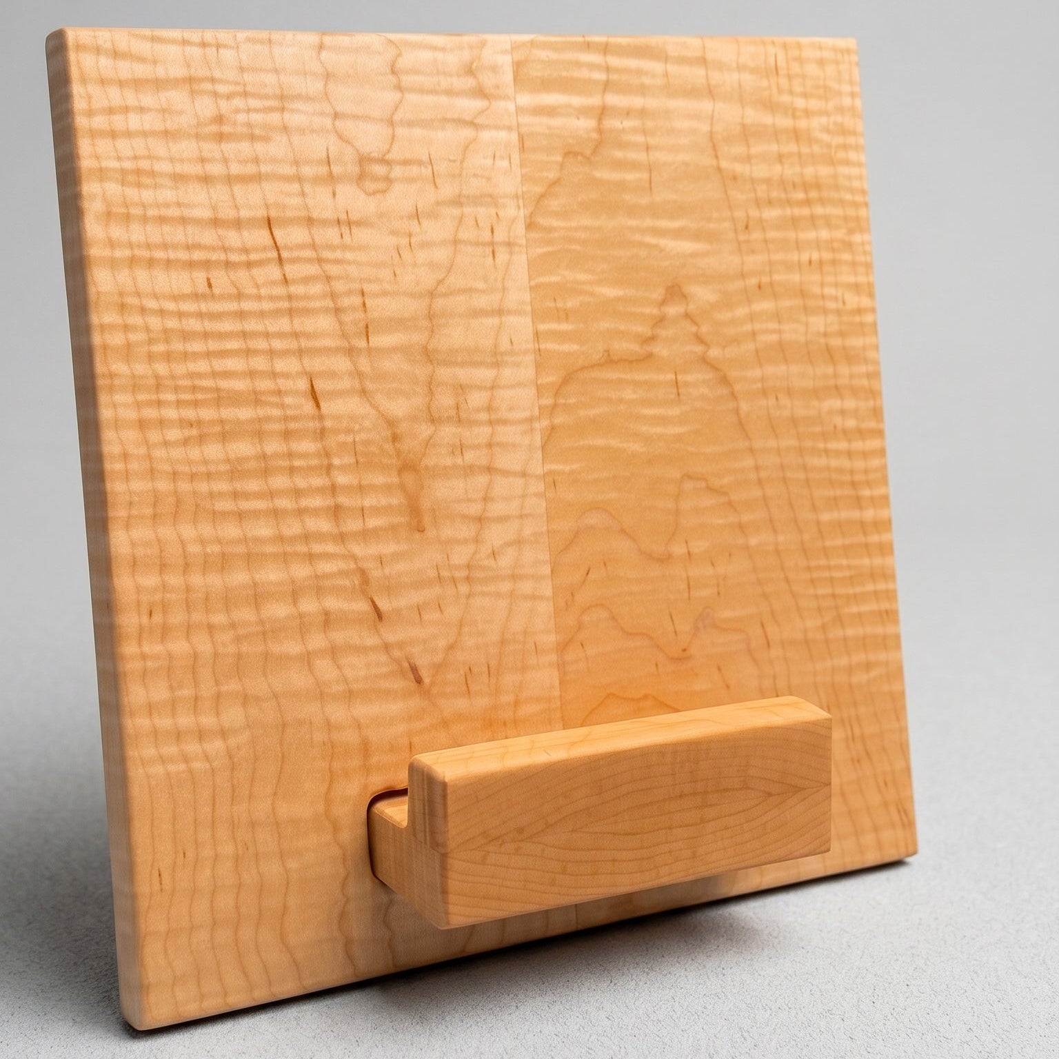 Curly maple adjustable book and tablet stand, figured grain