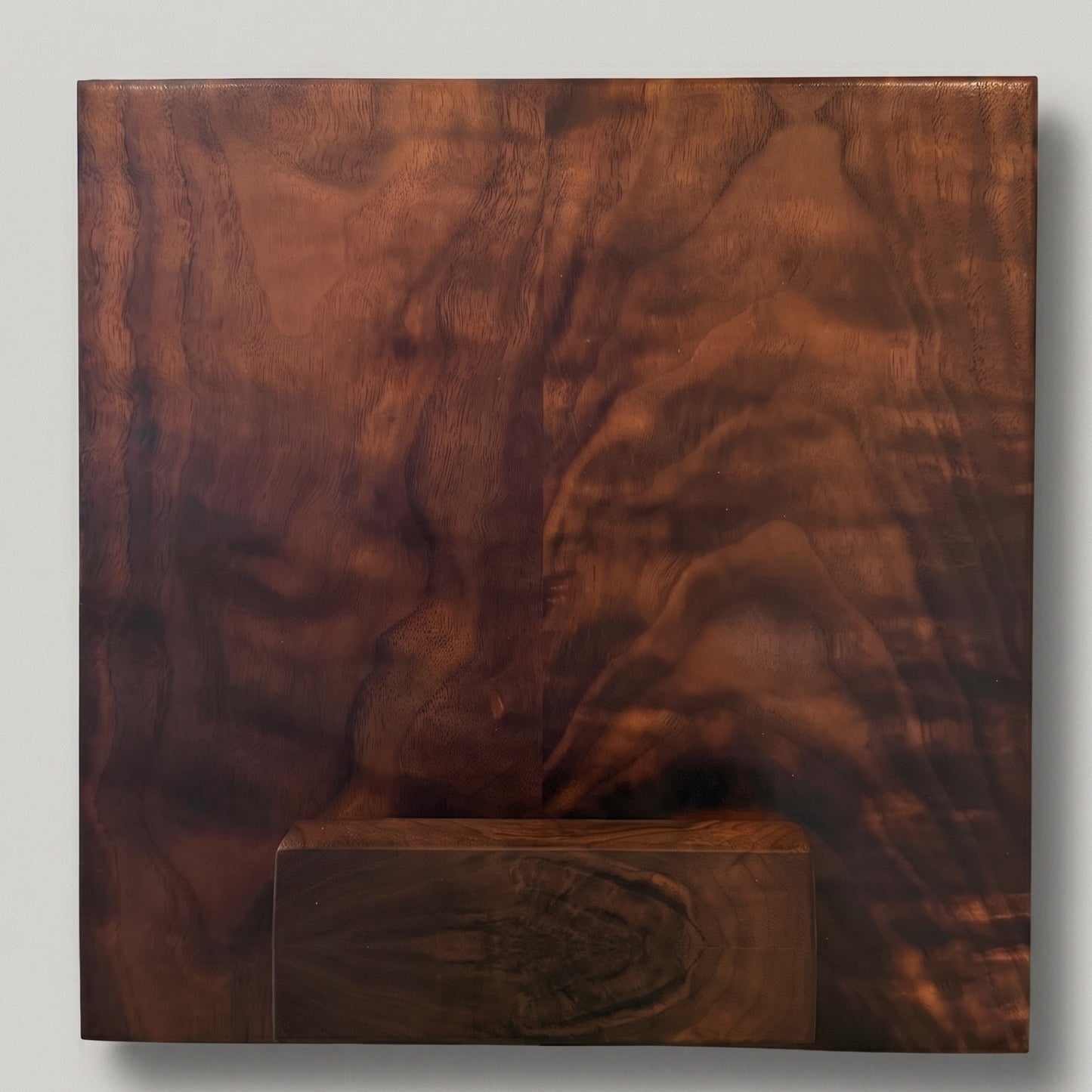 Solid walnut adjustable book stand, front studio view