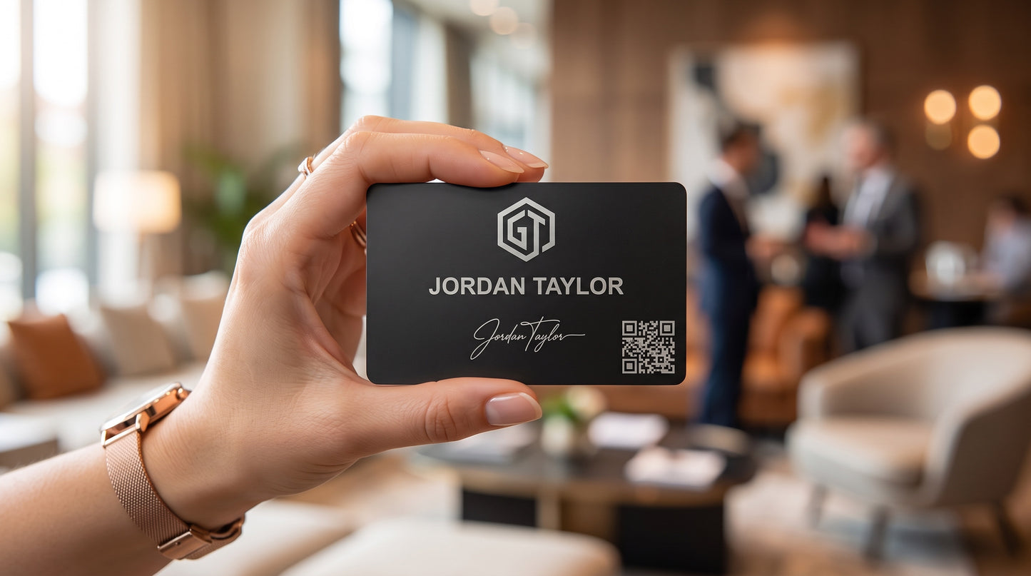NFC business card held at a networking event