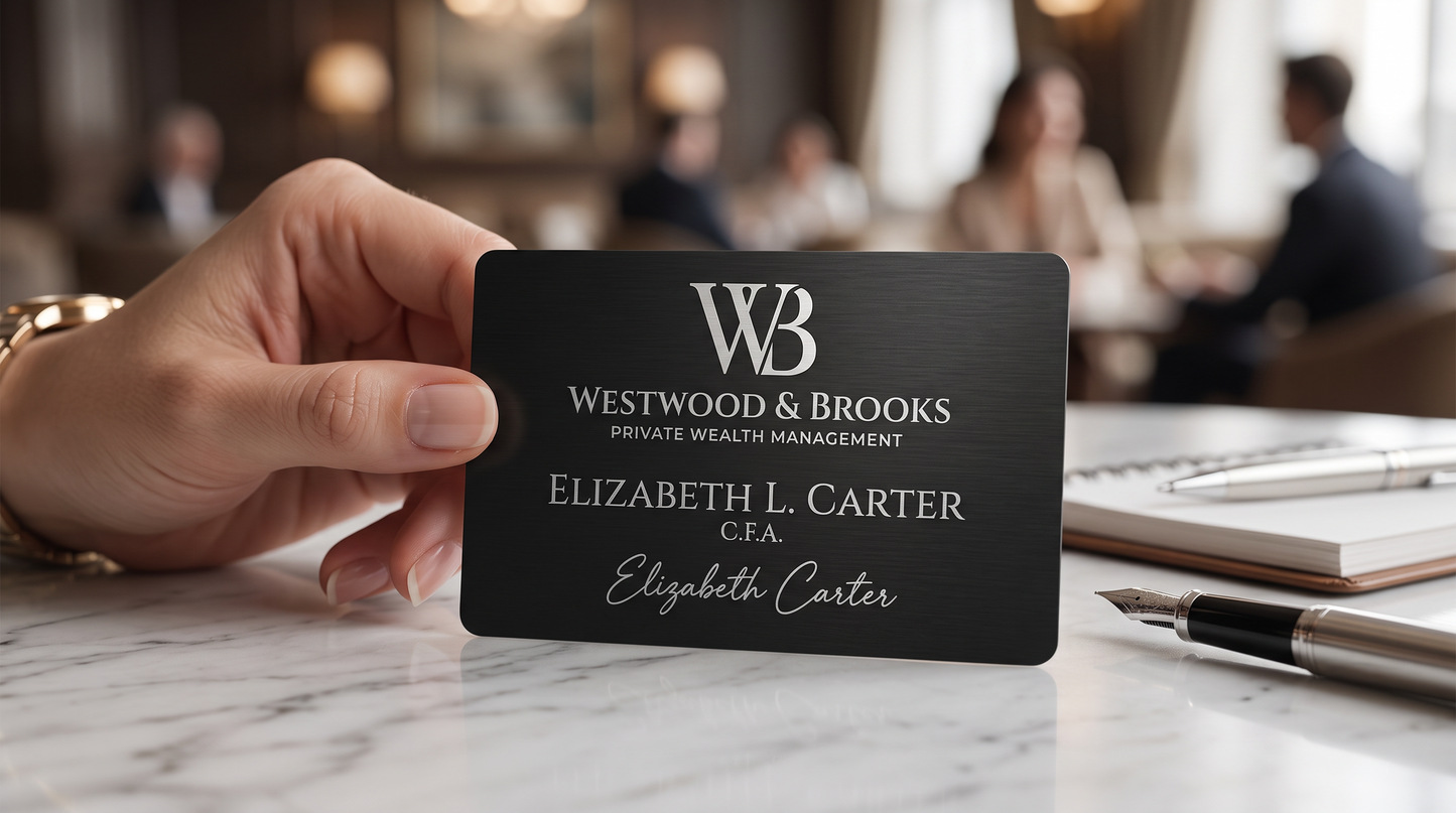 Premium black matte NFC business card held in hand