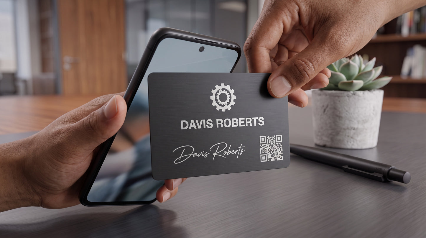 NFC business card being tapped to a smartphone