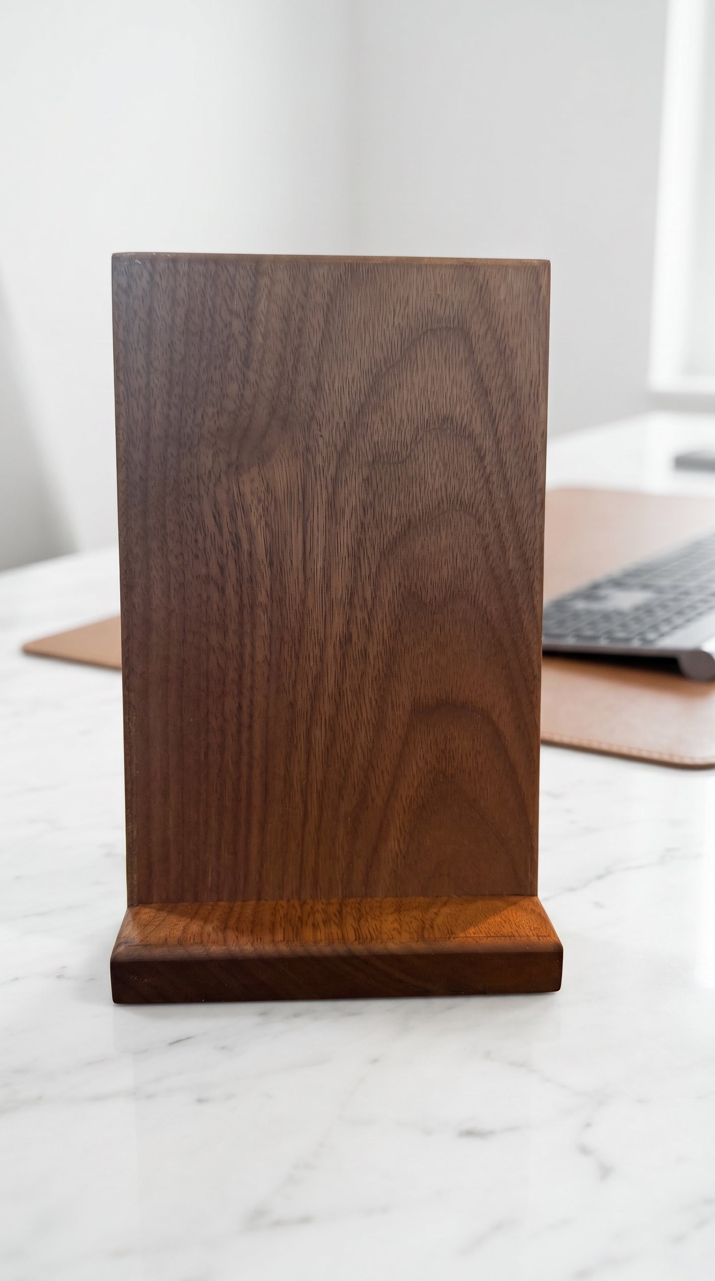 Solid walnut hardwood countertop sign back view showing plain unengraved face
